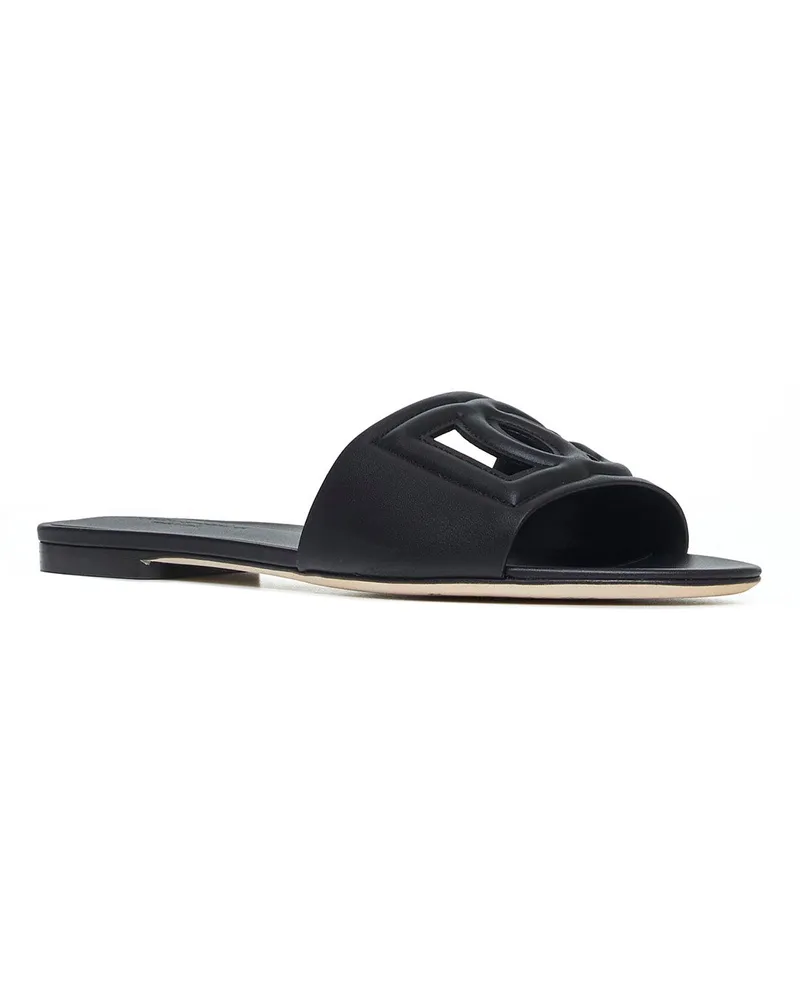 Dolce & Gabbana DG Logo Calfskin Slide — Black Black