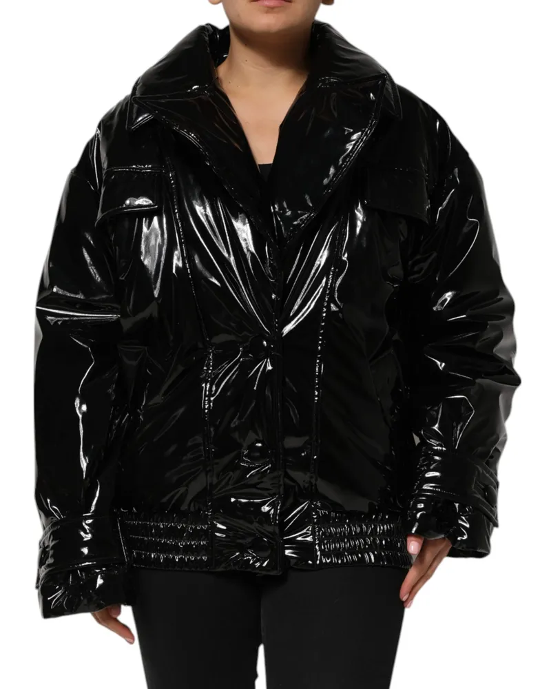 Dolce & Gabbana Women Black Polyester Quilted Puffer Coat Jacket Polyurethane Clothing Black