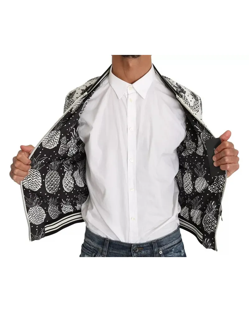 Dolce & Gabbana Men's White Black Pineapple Bomber Coat Jacket Polyester Clothing White