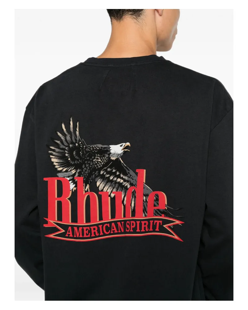 RHUDE Graphic Logo Print Long-Sleeved T-Shirt — Black 