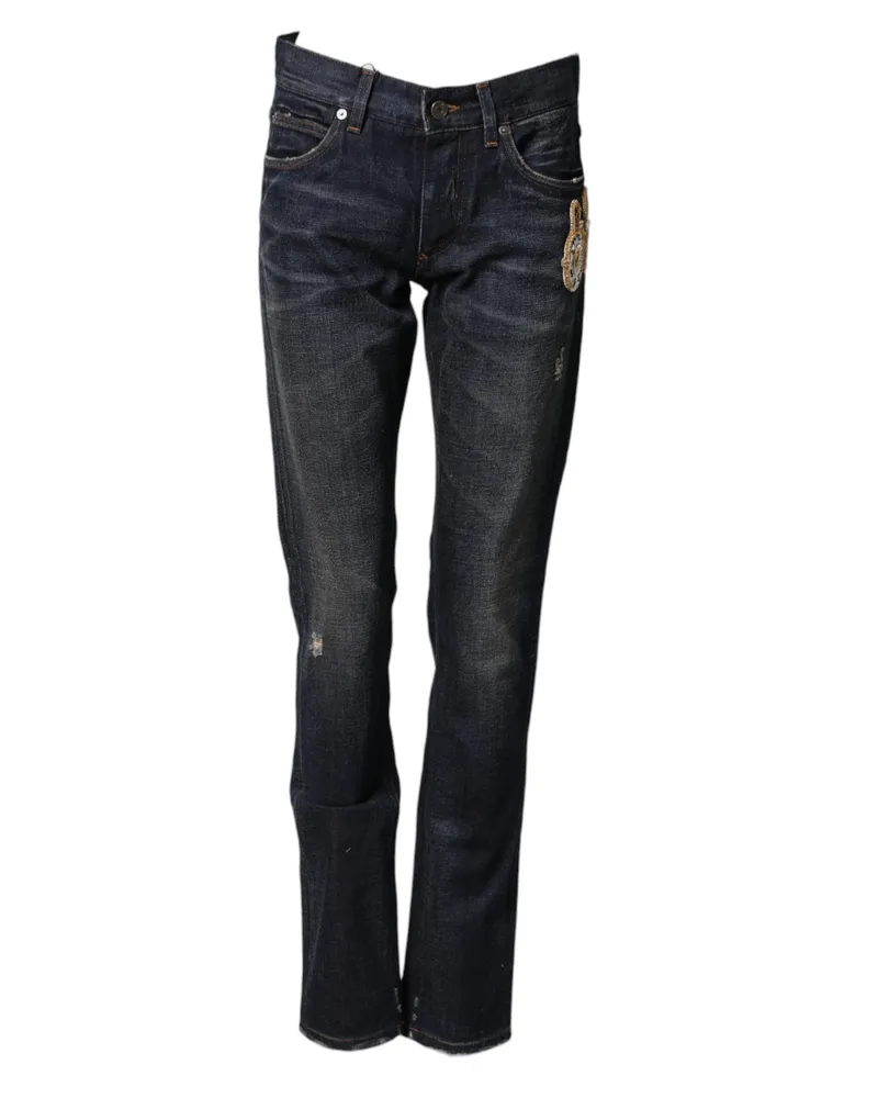 Dolce & Gabbana Dark Blue Watch Gold Men Skinny Denim Jeans Clothing Blue
