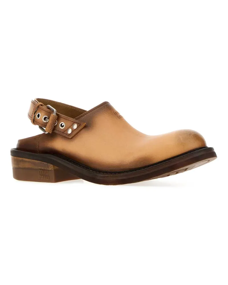 Miu Miu Women's Sabot Clog Camel Calf Interior Leather Sandal Camel