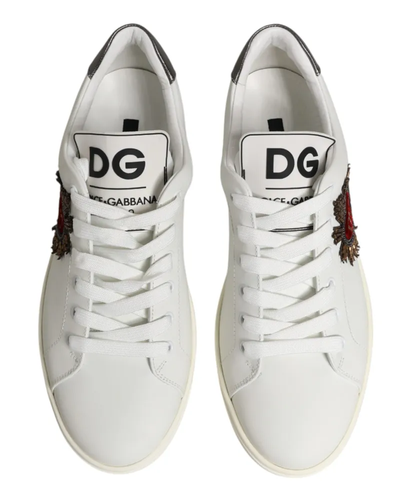Dolce & Gabbana Men's White Leather Sacred Heart Patch Sneakers Shoes Calfskin White