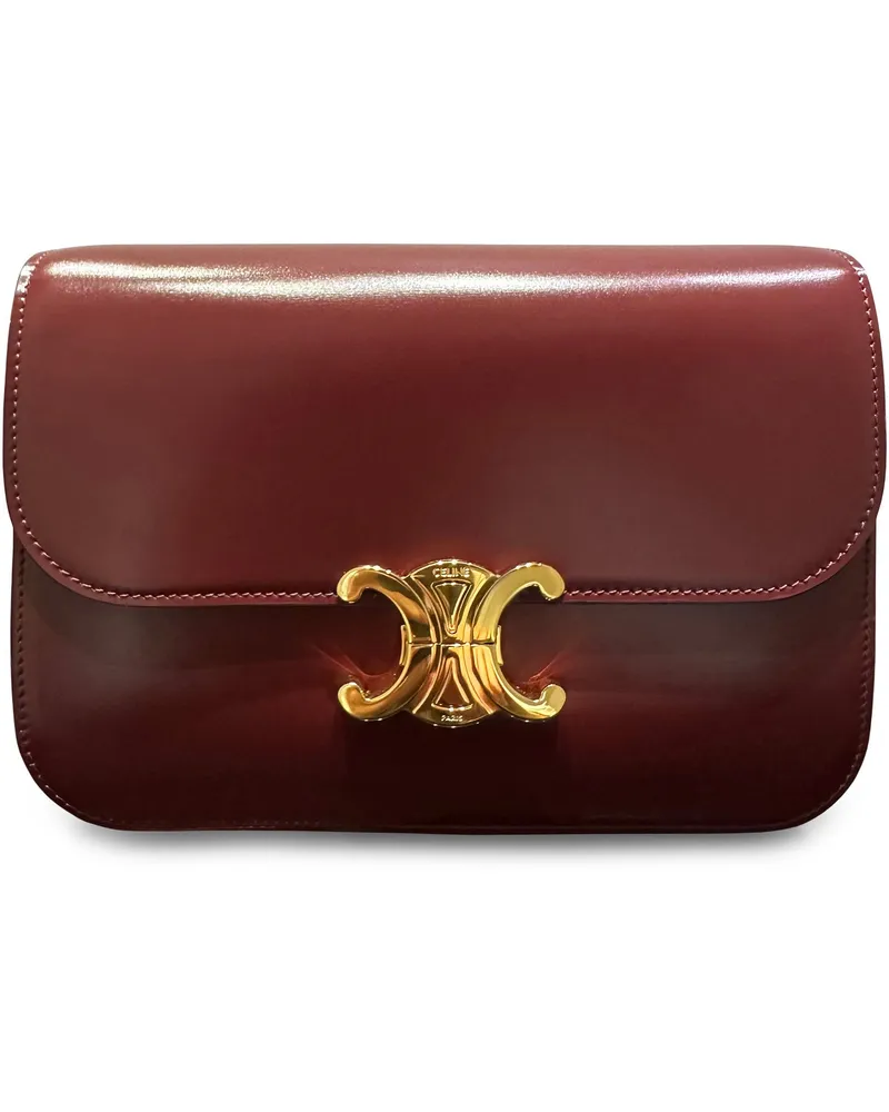 Celine Women's Triomphe Classique Leather Crossbody Bag Burgundy Calf Shoulder Red