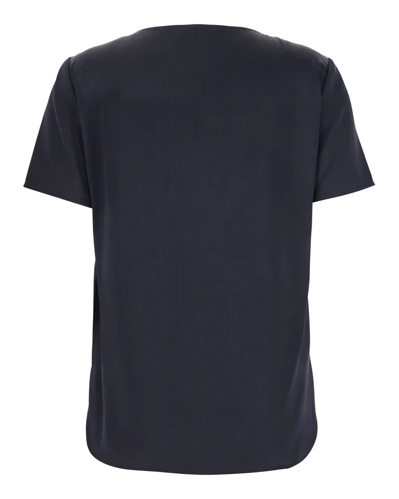 Max Mara Women's Blue Crewneck T-Shirt Silk Top Navy