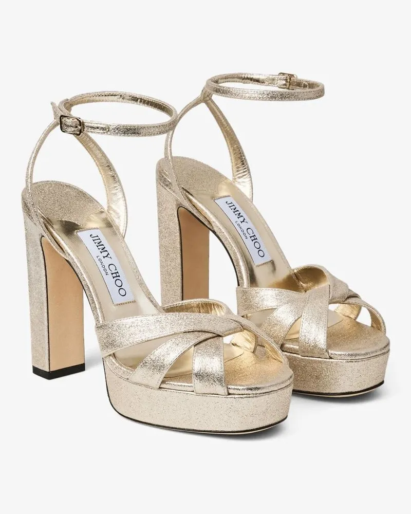 Jimmy Choo Glitter-Finished Platform Sandal — Gold Gold