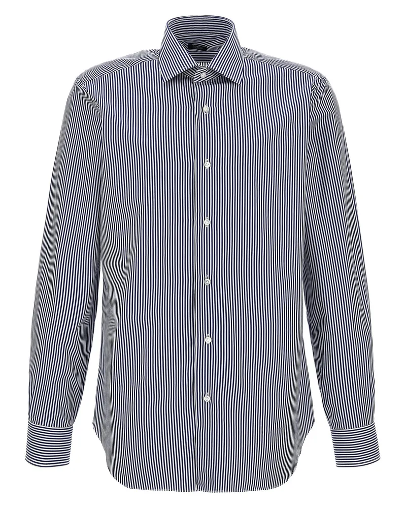 BARBA Striped Cotton Shirt — Navy Navy