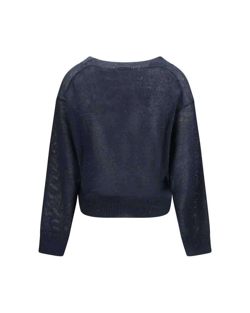 Brunello Cucinelli Women's Blue Linen T-Shirt Blue