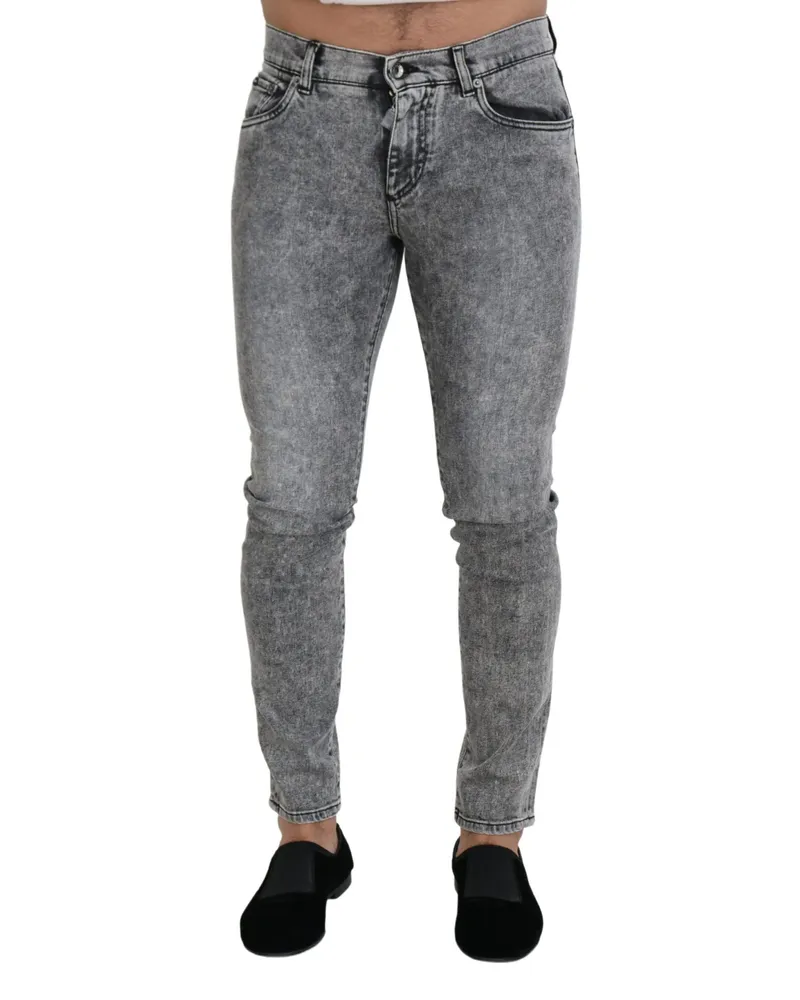 Dolce & Gabbana Men's Gray Slim Fit Wash Stretch Cotton Denim Jeans Clothing Gray