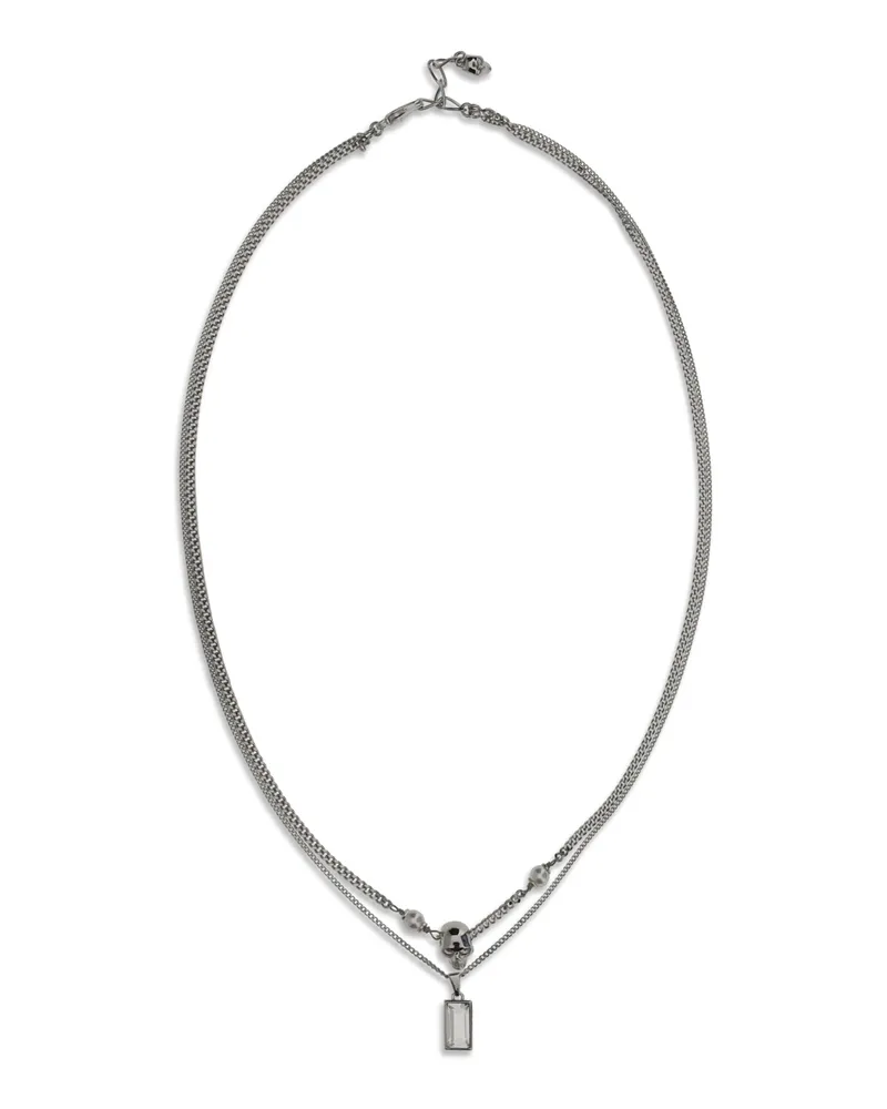 Alexander McQueen Men's Skull Pendant Necklace With Rhinestones Black-Crystal-Pearl Brass Necklaces Black/crystal/pearl Black