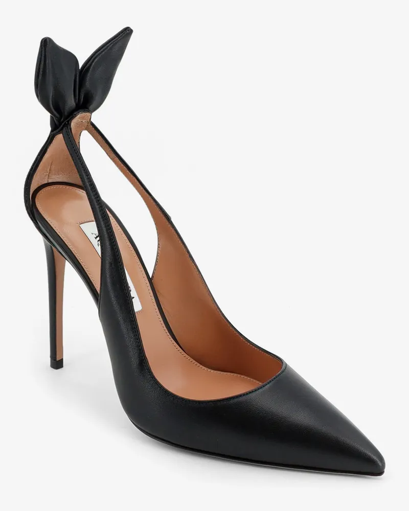 Aquazzura Women's Pumps Bow Tie Leather Black High Heel Shoes Black
