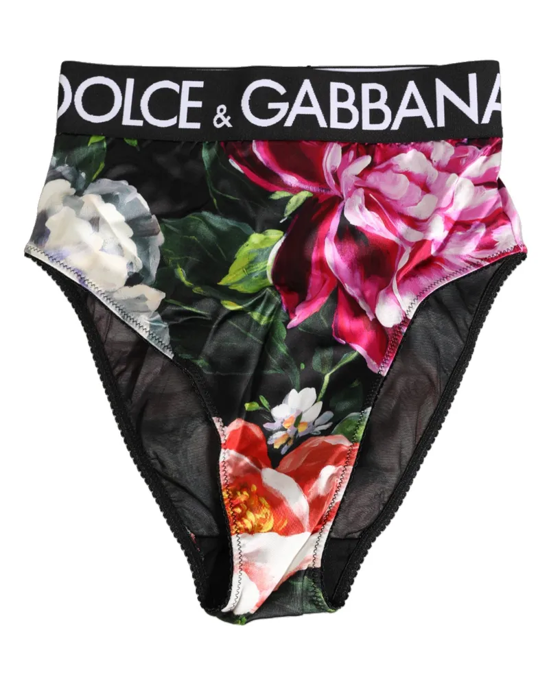 Dolce & Gabbana Women's Black Floral Print High Waist Panty Underwear 03+vi Clothing Black