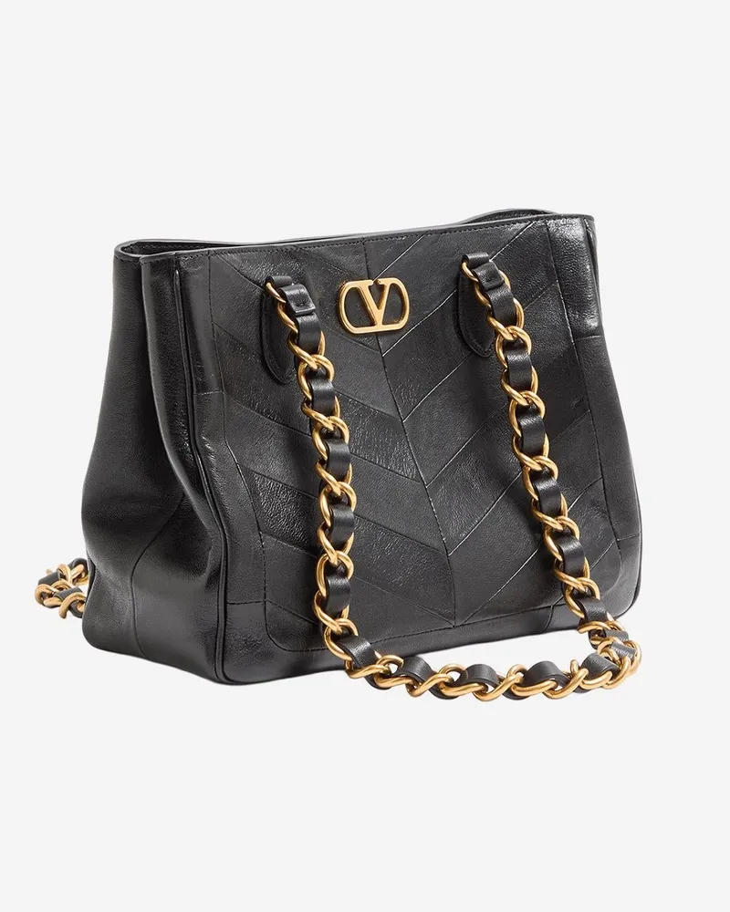 Valentino Garavani Women's Lasein Leather Bag With Chevron Pattern Black Shoulder Black