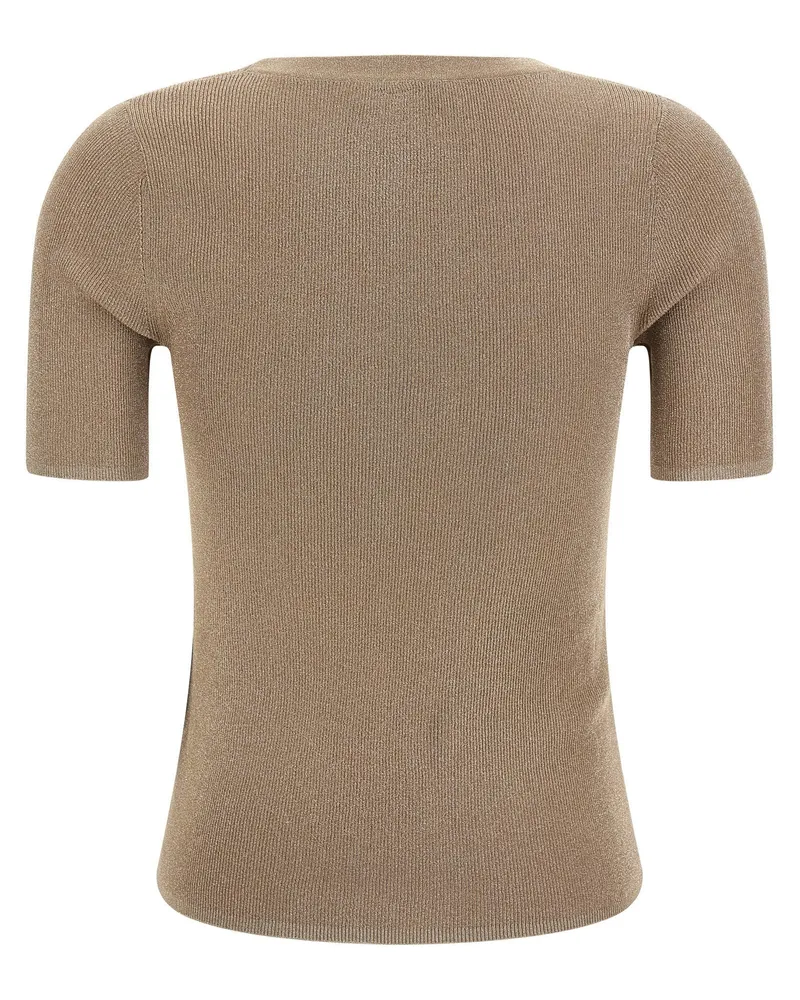 Max Mara Ribbed Metallic-Finish T-Shirt — Beige Beige