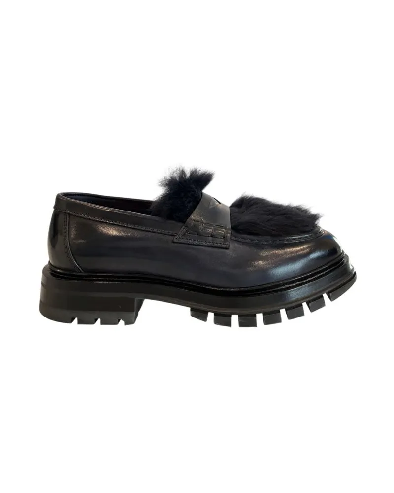Santoni Blue Leather Men Loafer Black
