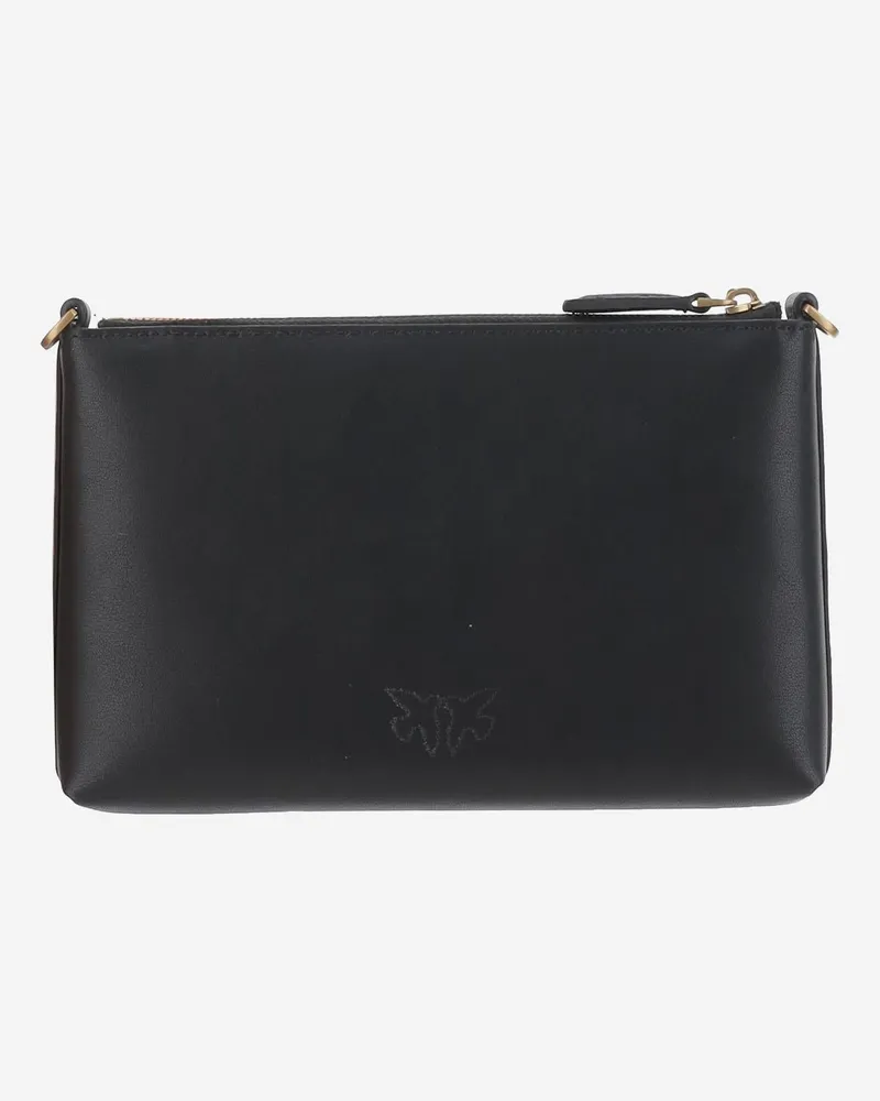 Pinko Women's Leather Clutch Bag With Logo Black Shoulder Black