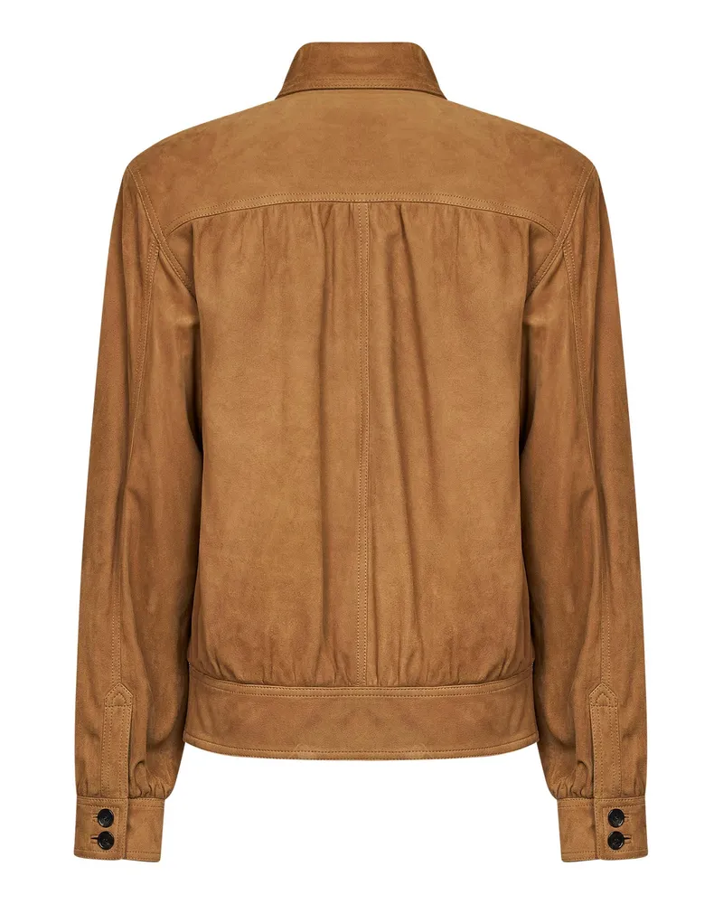 Saint Laurent Women's Suede Jacket Tobacco Brown Lambskin Bomber Brown