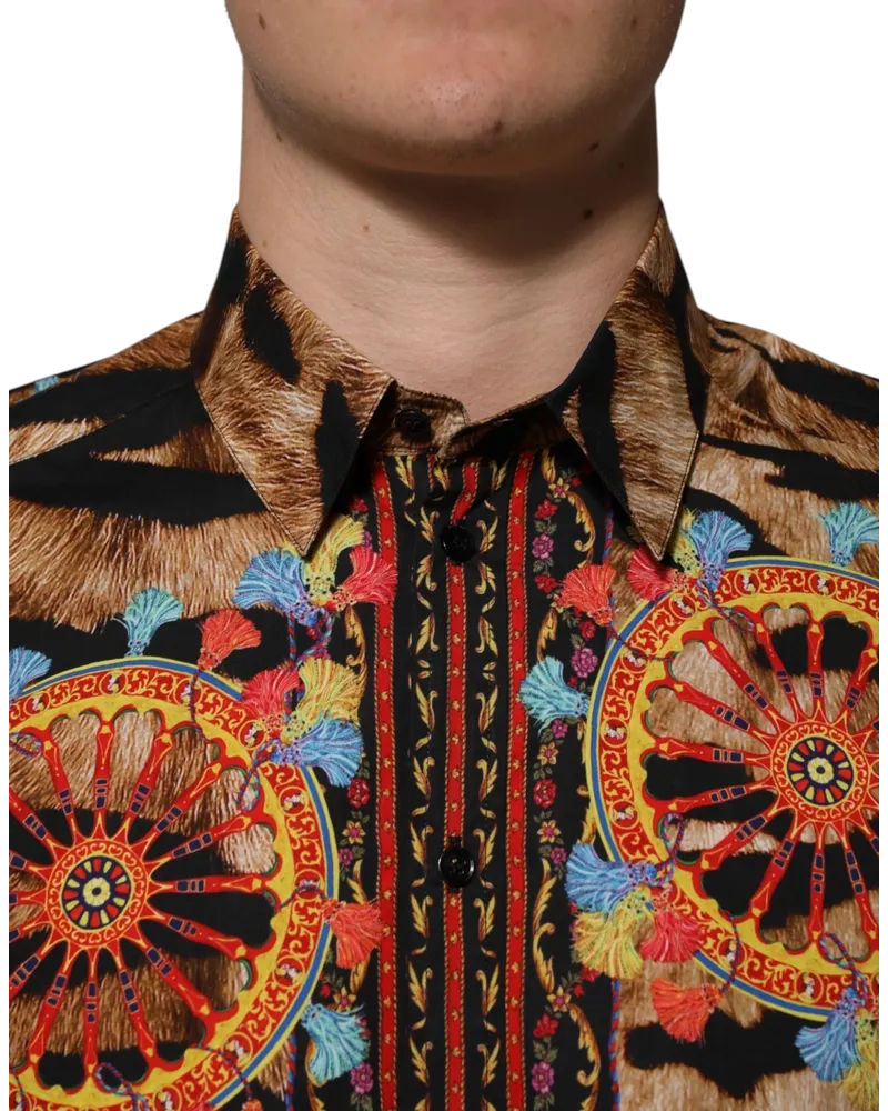 Dolce & Gabbana Tiger Carretto Print Cotton Shirt — Multicolor Multicolor