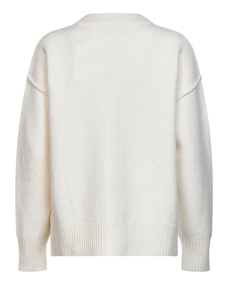 AMI Paris Women Cardigan Ami De Cœur Ivory Wool Silk Cardigans Sweater Ivory