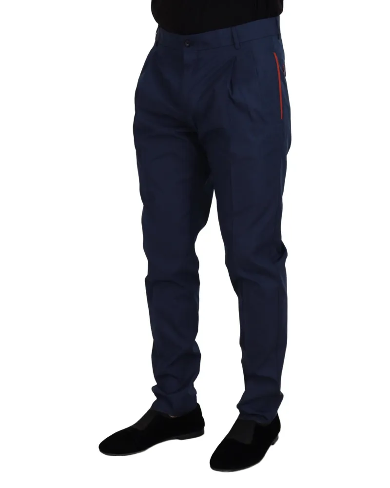 Dolce & Gabbana Men Blue Cotton Chino Formal Pants Silk Navy