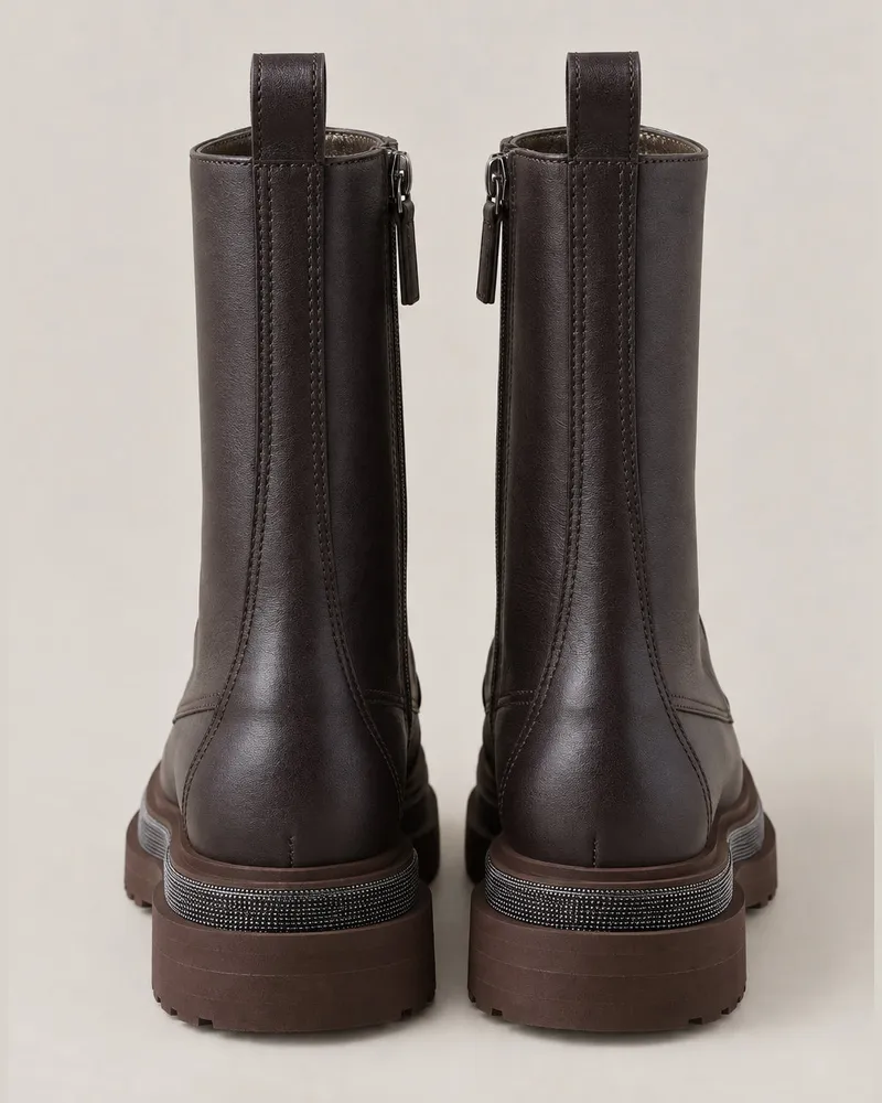 Brunello Cucinelli Womens Brown Leather Lace Up Boots Brown