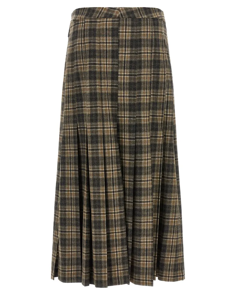 Brunello Cucinelli Tartan Wool Skirt — Brown Brown
