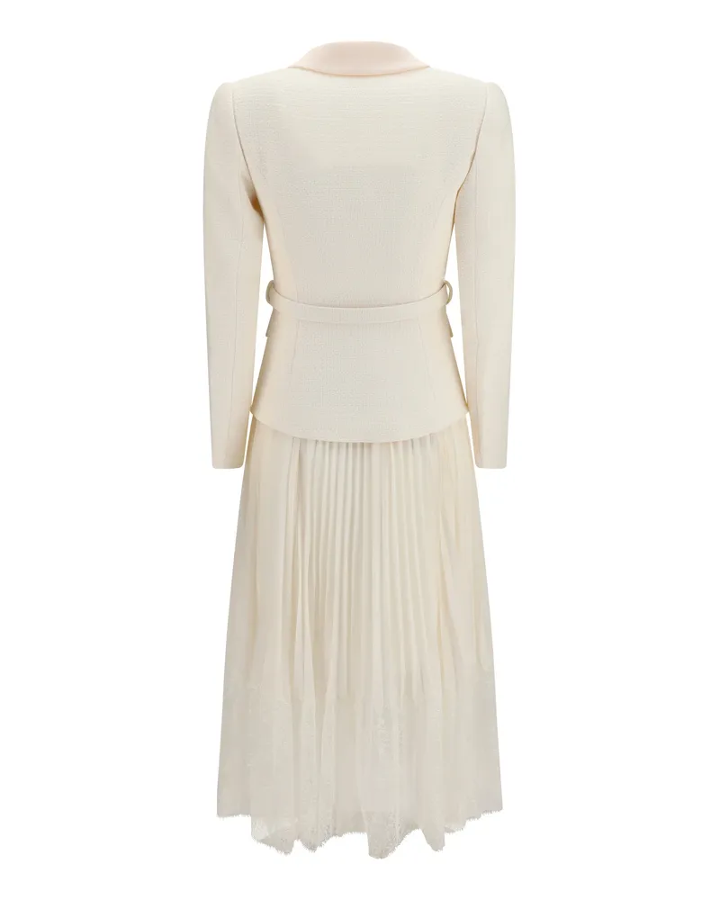 Self-Portrait Women's Bouclé Midi Dress With Shawl Collar Cream Polyester Cream