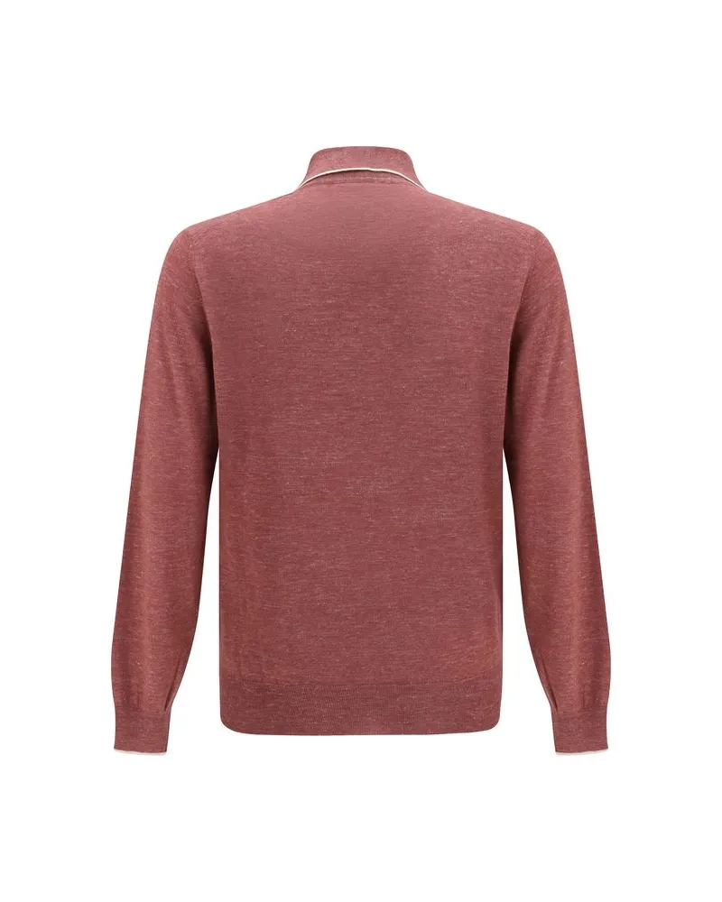 Brunello Cucinelli Men's Bordeaux Cashmere Polo Shirt Bordeaux