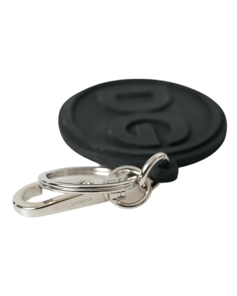 Dolce & Gabbana Women's Black Rubber Dg Logo Silver Brass Metal Keyring Keychain | Accessory Black