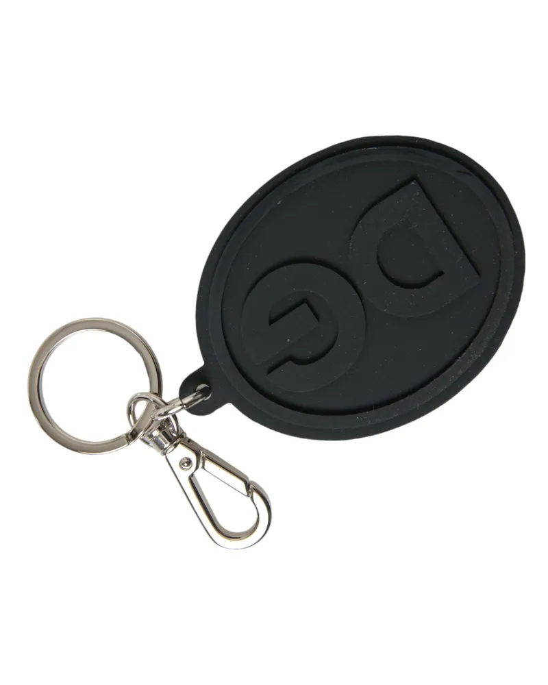 Dolce & Gabbana Women's Black Rubber Dg Logo Silver Brass Metal Keyring Keychain | Accessory Black