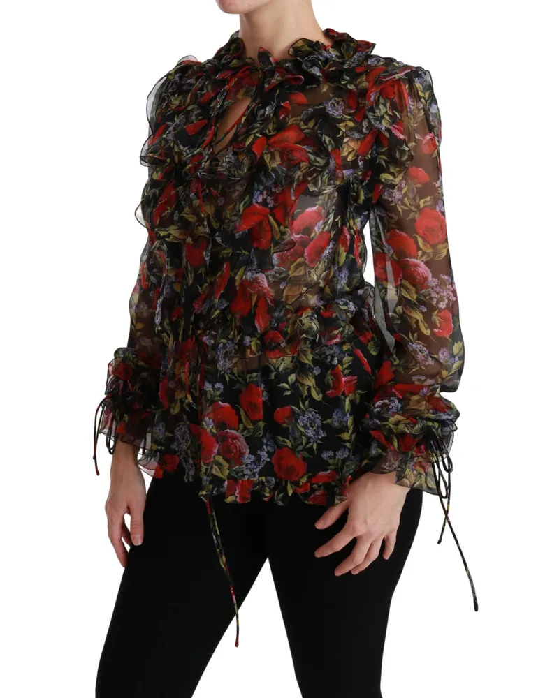 Dolce & Gabbana Floral Silk Blouse — Black Black