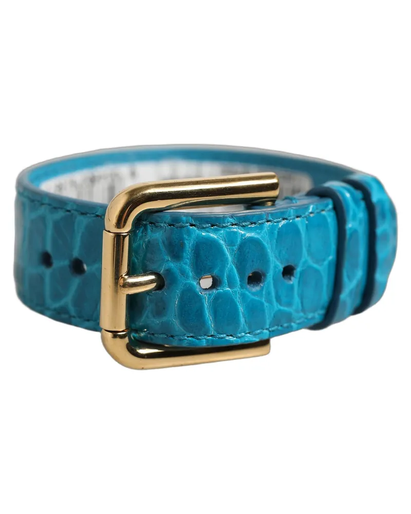 Dolce & Gabbana Women's Blue Embossed Leather Gold Buckle Belt Strap Bracelet Calf Blue