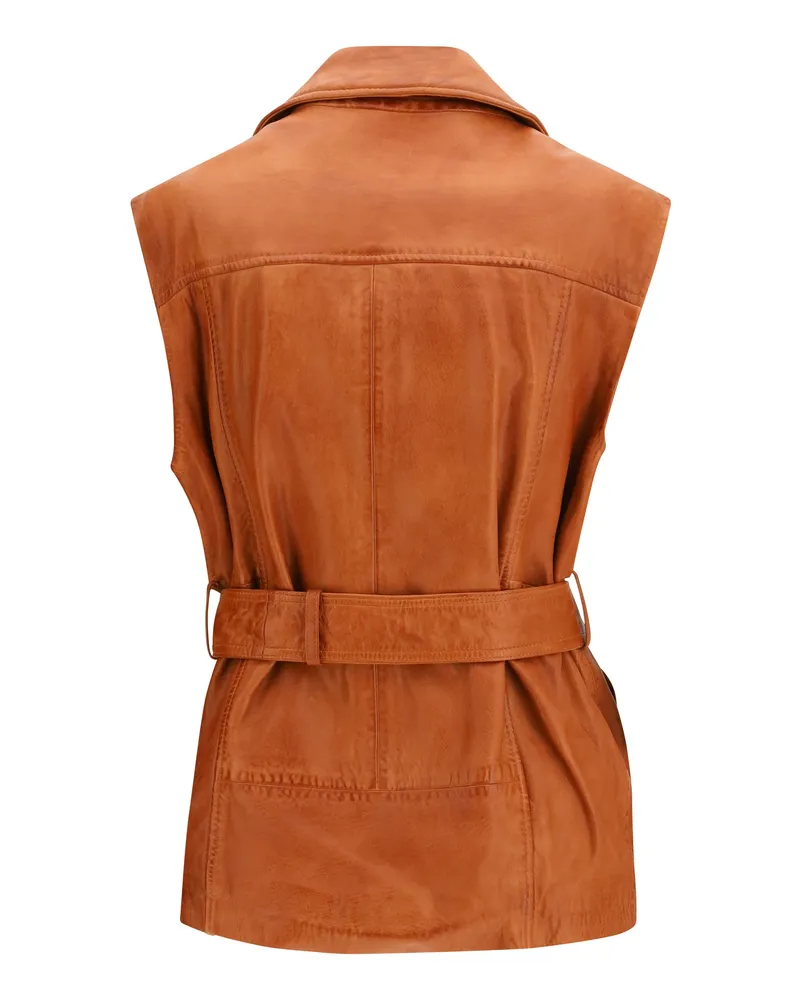 Pinko Women's Gypsy Biker-Style Vest Marrone Crema Di Moca Jacket Brown