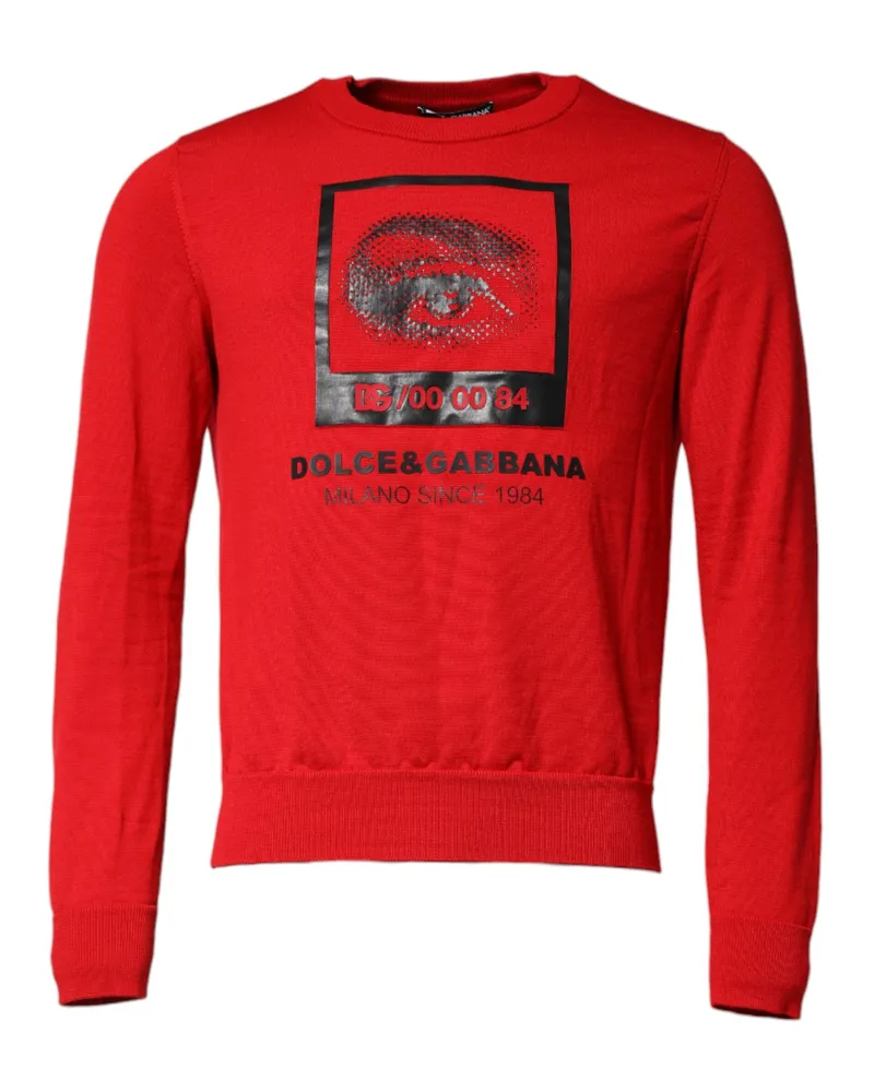 Dolce & Gabbana Red Eye Print Crew Neck Men Pullover Sweater Clothing Red