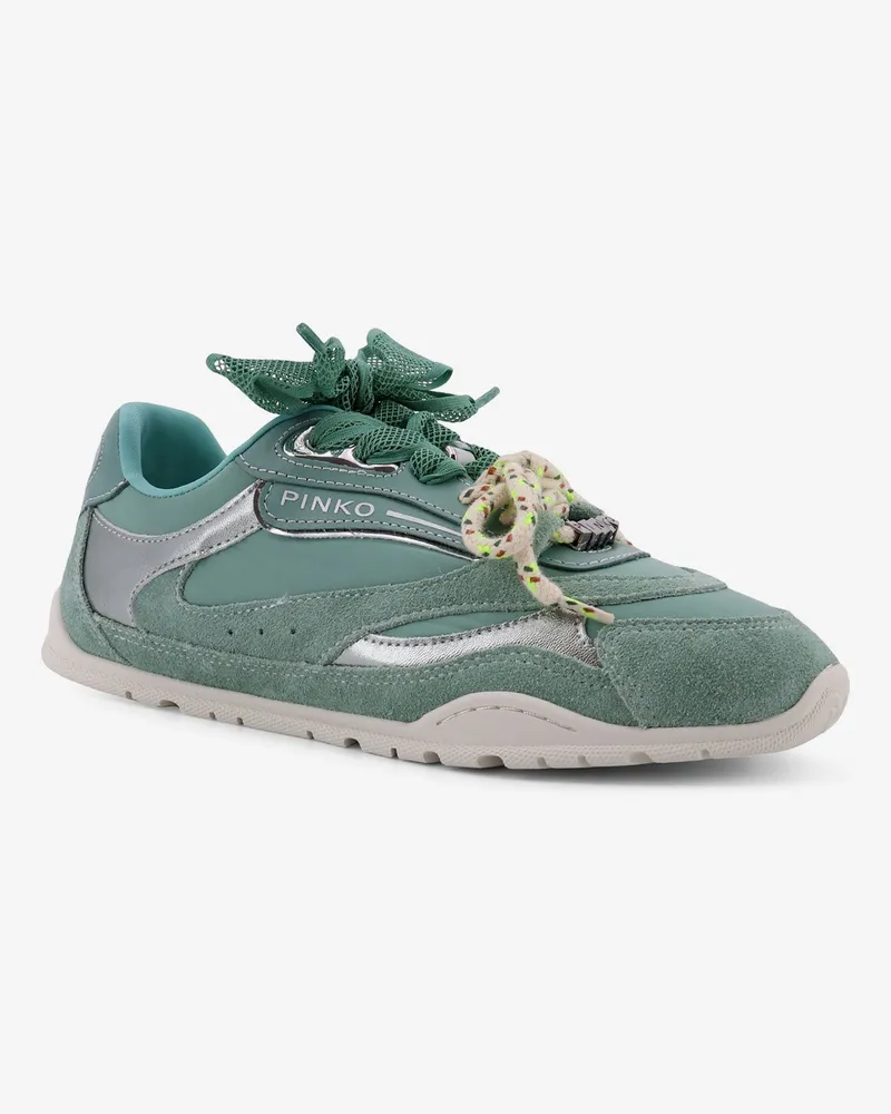 Pinko Women's Sneakers Yulia Suede Blue Leather-Nylon Trainers Leather/nylon Green