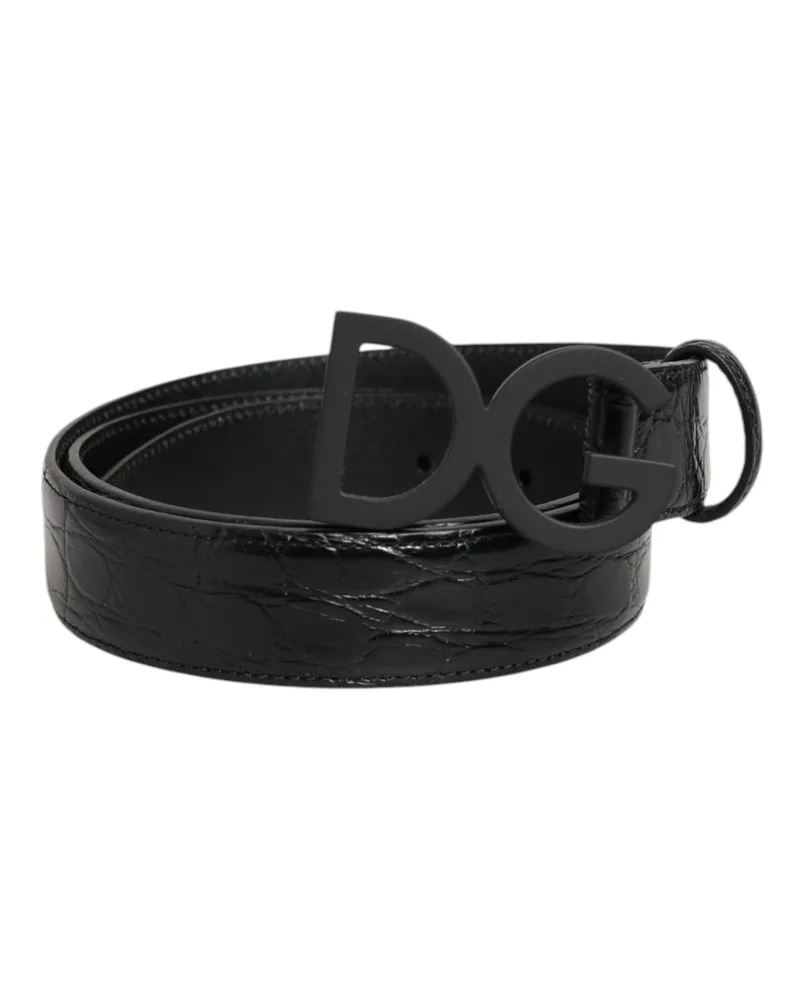 Dolce & Gabbana Crocodile Leather Logo Buckle Belt — Black Black
