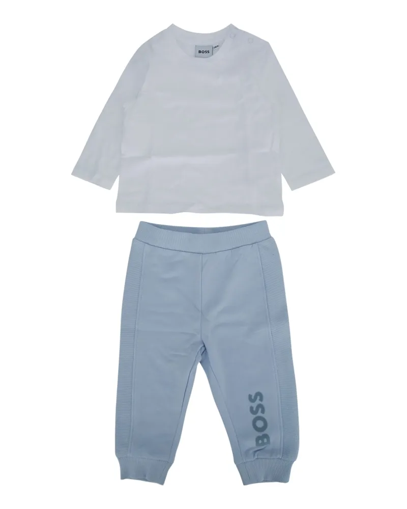 HUGO BOSS Logo-Print Cotton Hoodie Blucielo