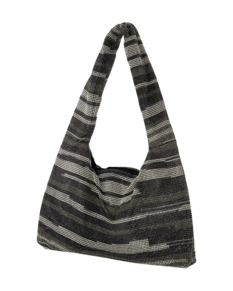 KARA Women's Crystal Mesh Armpit Hobo Bag -  Black Stripes Strass Others Shoulder-Hobo-Bags Black