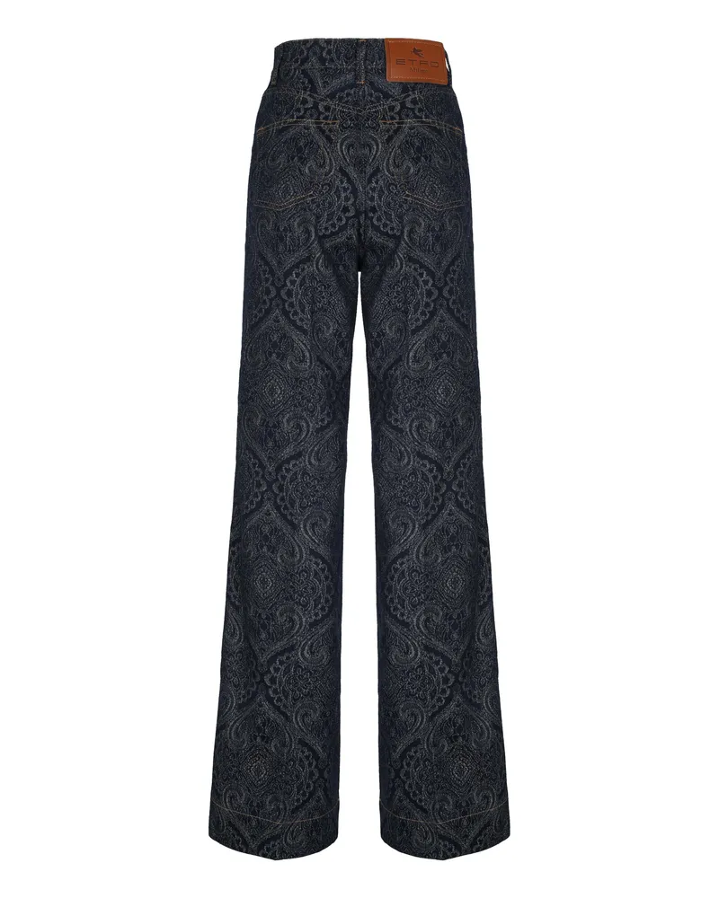 Etro Women's Flared Jeans Denim Jacquard Blue Cotton Blue