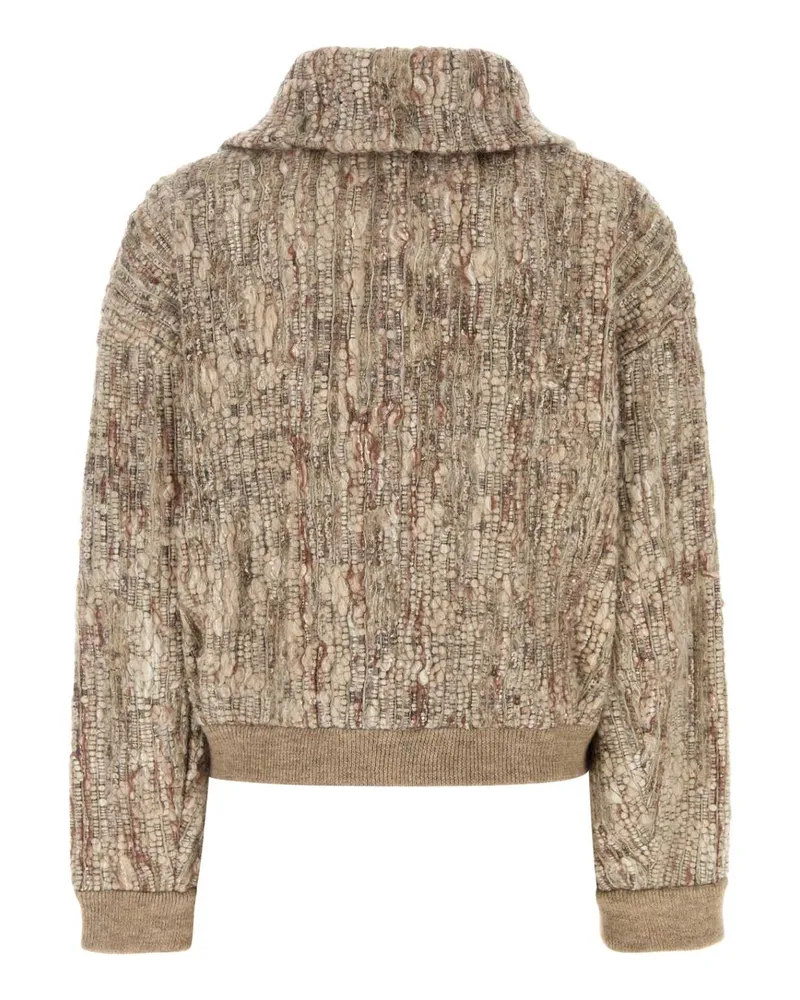 Brunello Cucinelli Women's Multicolor Mohair Blend Bomber Jacket Beige Maglieria Sweater Beige