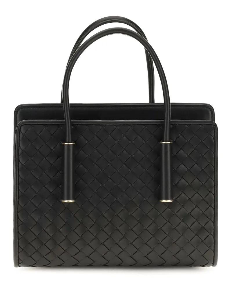 Bottega Veneta Women's Handbag Intrecciato Black Leather Black-Brass Calf Shoulder Bags Black/brass Black