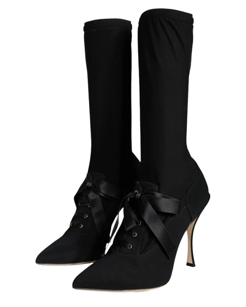 Dolce & Gabbana Women's Stiletto Mid Calf Boot Black Viscose Elastane Black