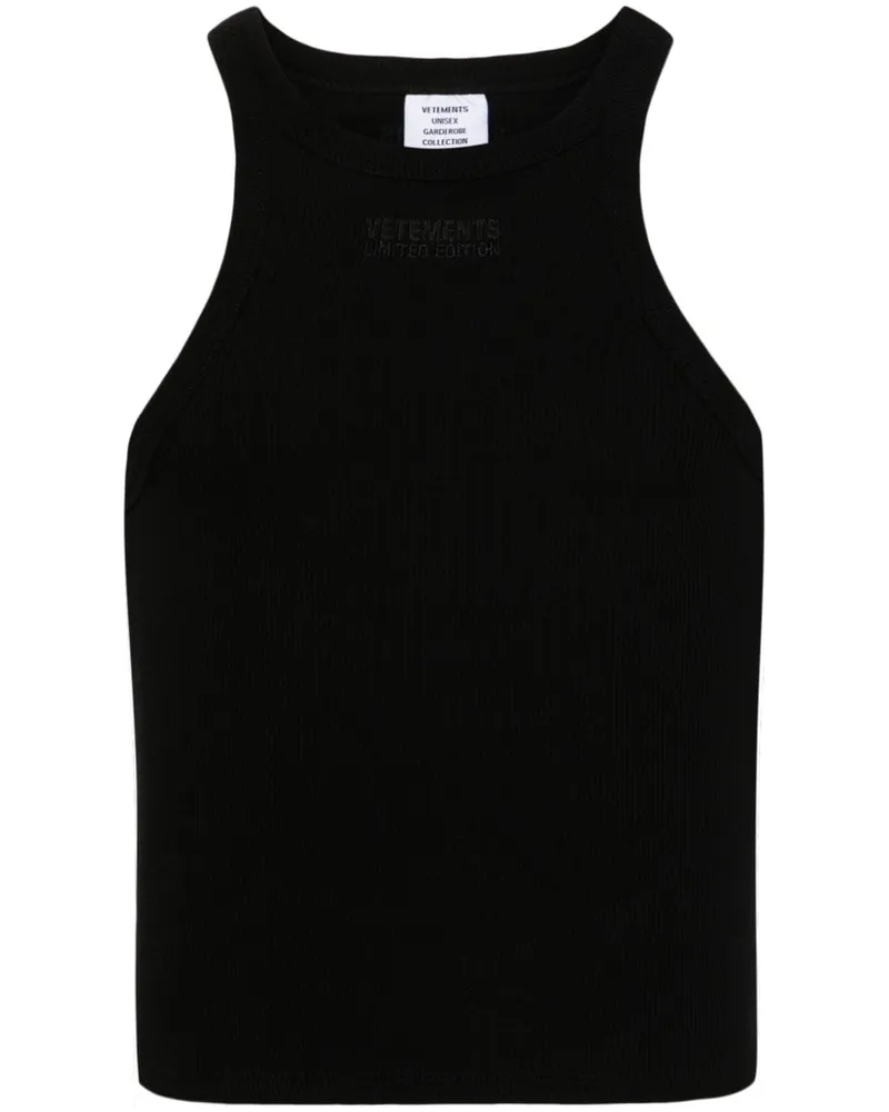 VETEMENTS Logo-Embroidered Cotton Tank Top — Black Black