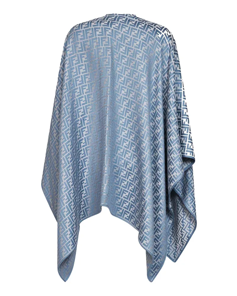 Fendi Women's Poncho Ff Jacquard Wool And Silk Light Blue Capes Jacket Blue