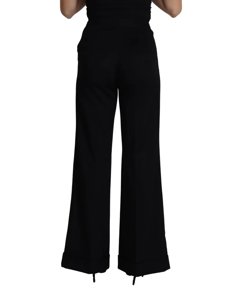 Dolce & Gabbana Black Cashmere Wide Leg Women Trouser Pants Black