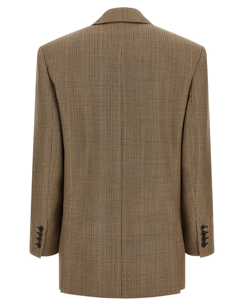 Saint Laurent Prince of Wales Houndstooth Blazer — Beige Beige