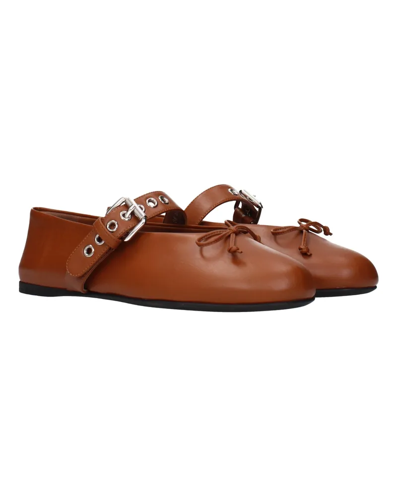 Miu Miu Women's Brown Leather Ballet Flats Brown