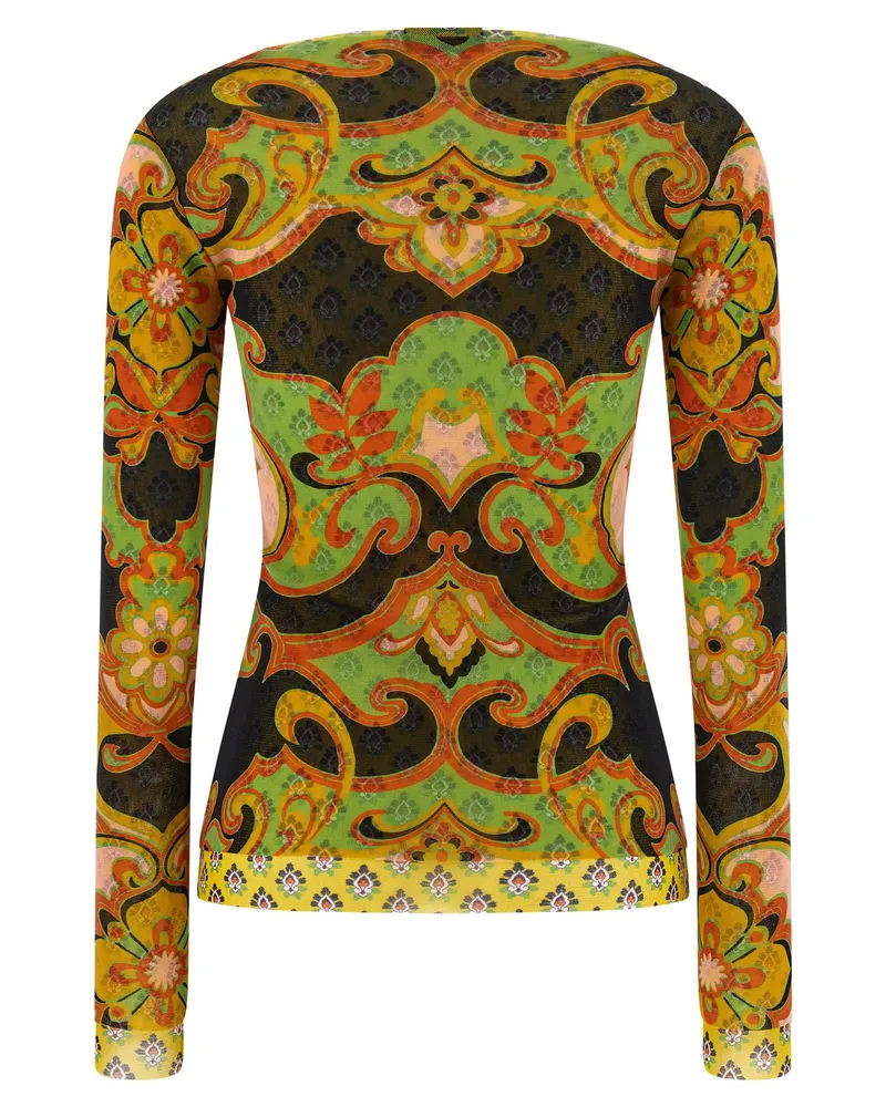 Etro Ornamental Baroque Mesh Blouse — Green Green
