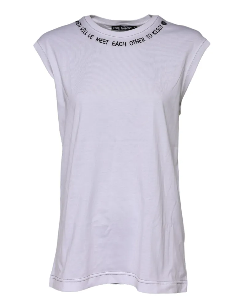 Dolce & Gabbana Women's White Cotton Sleeveless Printed Tank T-Shirt White