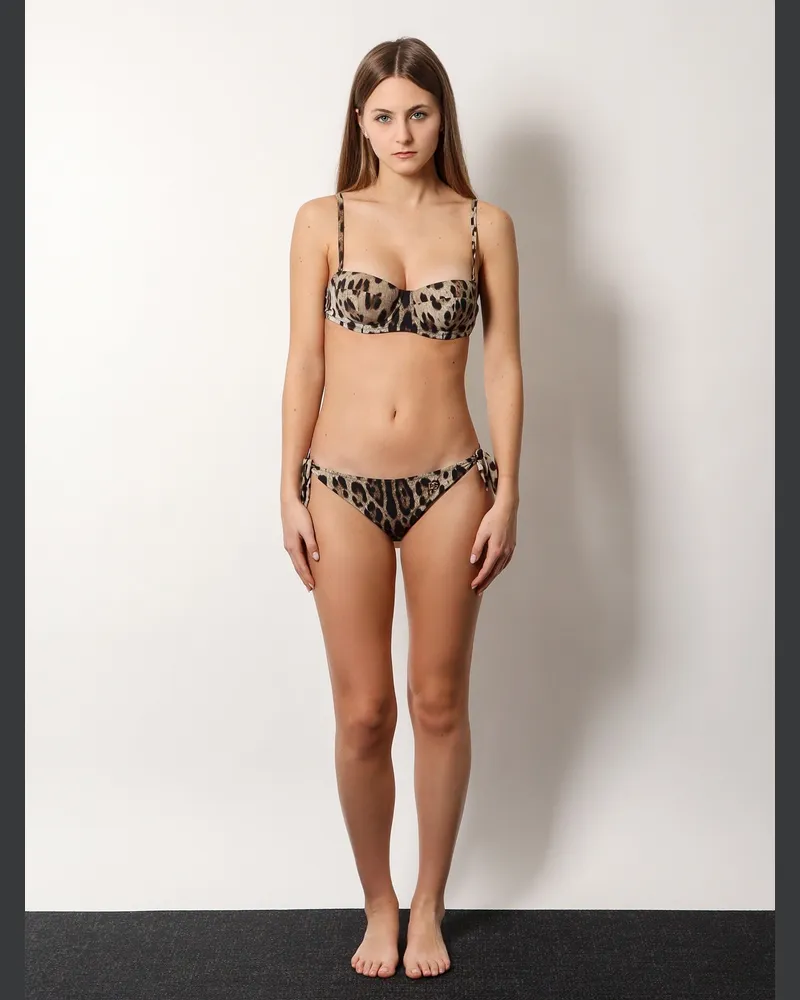 Dolce & Gabbana Women's Lycra Bikini Bottoms Animal Print Polyester Swimwear Sea Clothing Brown